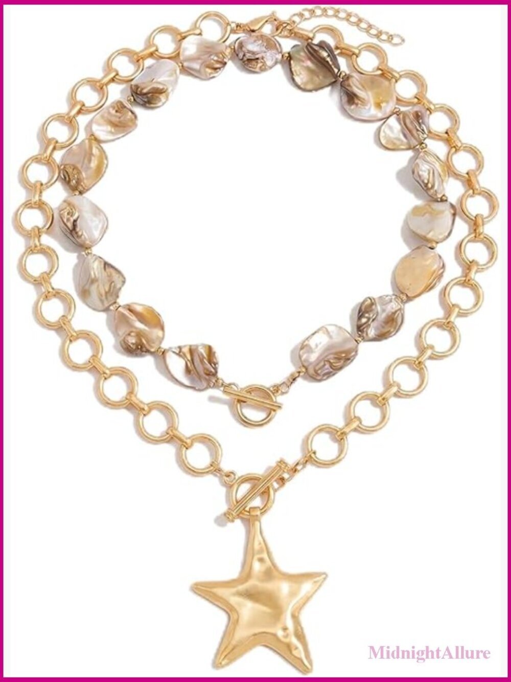 Layered Shell & Star Necklace Set Boho Beach Jewelry 2 Pcs Chunky Pendant
